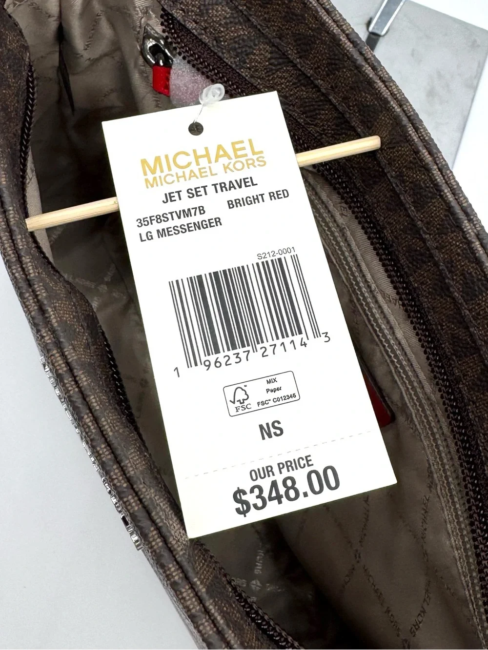 Michael Kors Large Messenger Crossbody Bag Brown/Bright Red